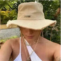 Chapeau de soleil en coton pour femme - Chapeau kaki à large bord - Indispensable de plage UPF