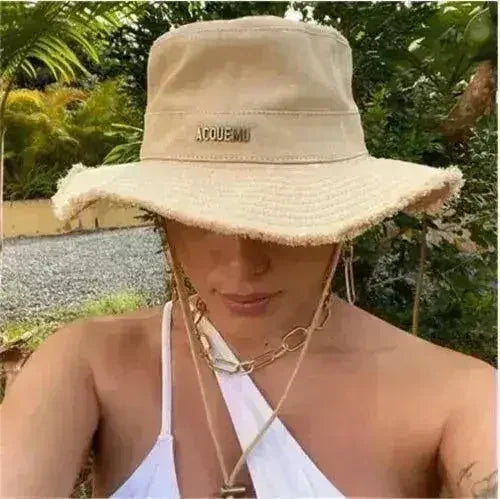 Chapeau de soleil en coton pour femme - Chapeau kaki à large bord - Indispensable de plage UPF