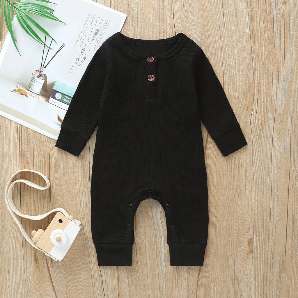 Vêtements bébé garçon et fille, une pièce en tricot uni à manches longues, barboteuse salopette au design classique