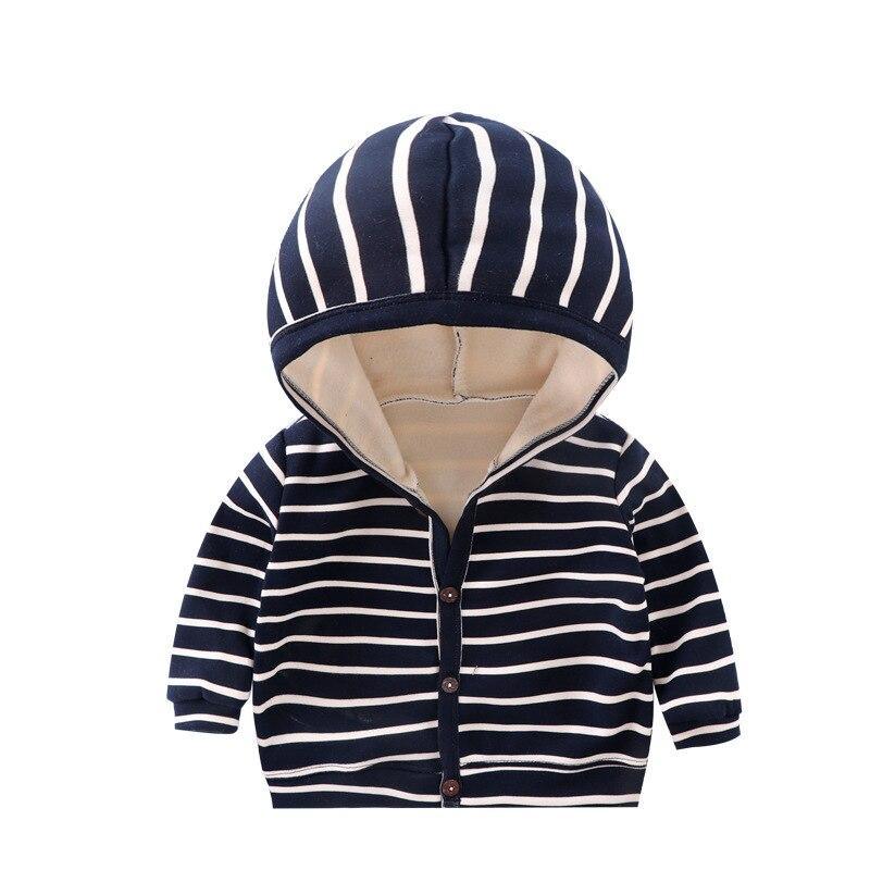 Bébé Printemps Automne Cardigan Rayé Bouton Velours Doublure Vêtements Nouveau-né Manteau/Veste à Manches Longues pour Garçons et Filles