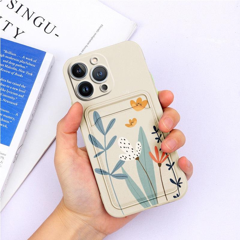 Magnifiques étuis en silicone souple anti-rayures pour iPhone 13 Pro Max. Étui portefeuille en silicone avec porte-cartes pour iPhone 13 Mini, 13ProMax, 13Pro. Étui iPhone avec porte-cartes, motif fleur et papillon.