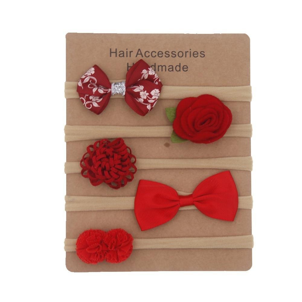 Lot fait main bandeau bébé nœud uni fleur nœud papillon enfants nylon élastique bandeaux doux faits à la main pour filles accessoires de cheveux