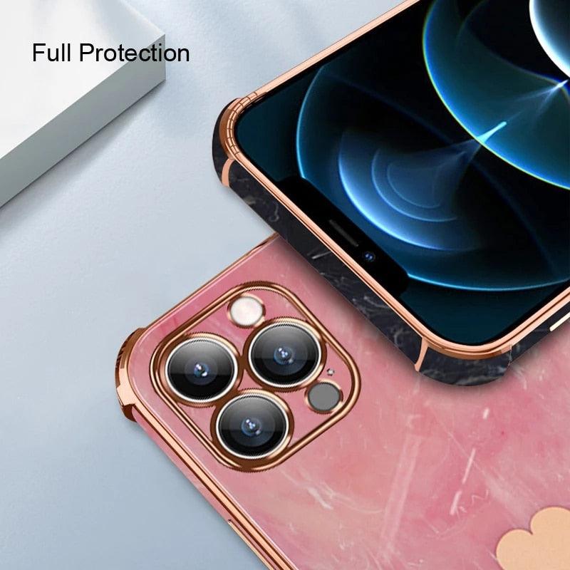 Étui Souple Antichoc de Luxe pour iPhone 13 12 11 Pro Max XS XR X R 8 7 Plus iPhone12 12Pro iPhone11 Housses Texture Marbre Étui de Téléphone de Luxe Motif Cœur Latéral Mignon Petit Étui Souple Antichoc de Protection Complète de l'Objectif pour iPhone