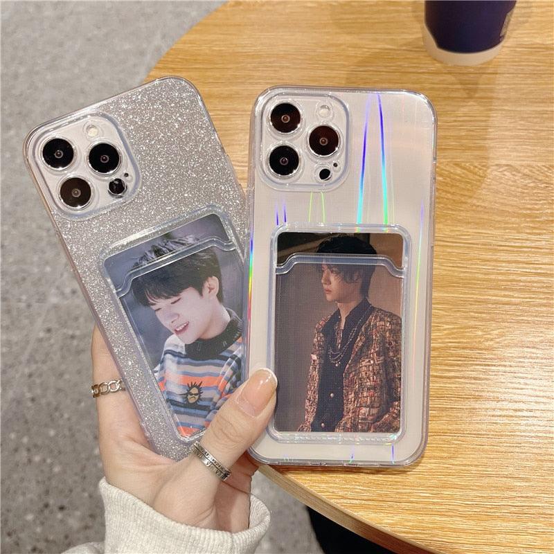 Étui Souple Transparent Unique pour iPhone 13 11 12 Pro Max avec Porte-Cartes et Dégradé, Couleurs Magnifiques, Protection Antichute