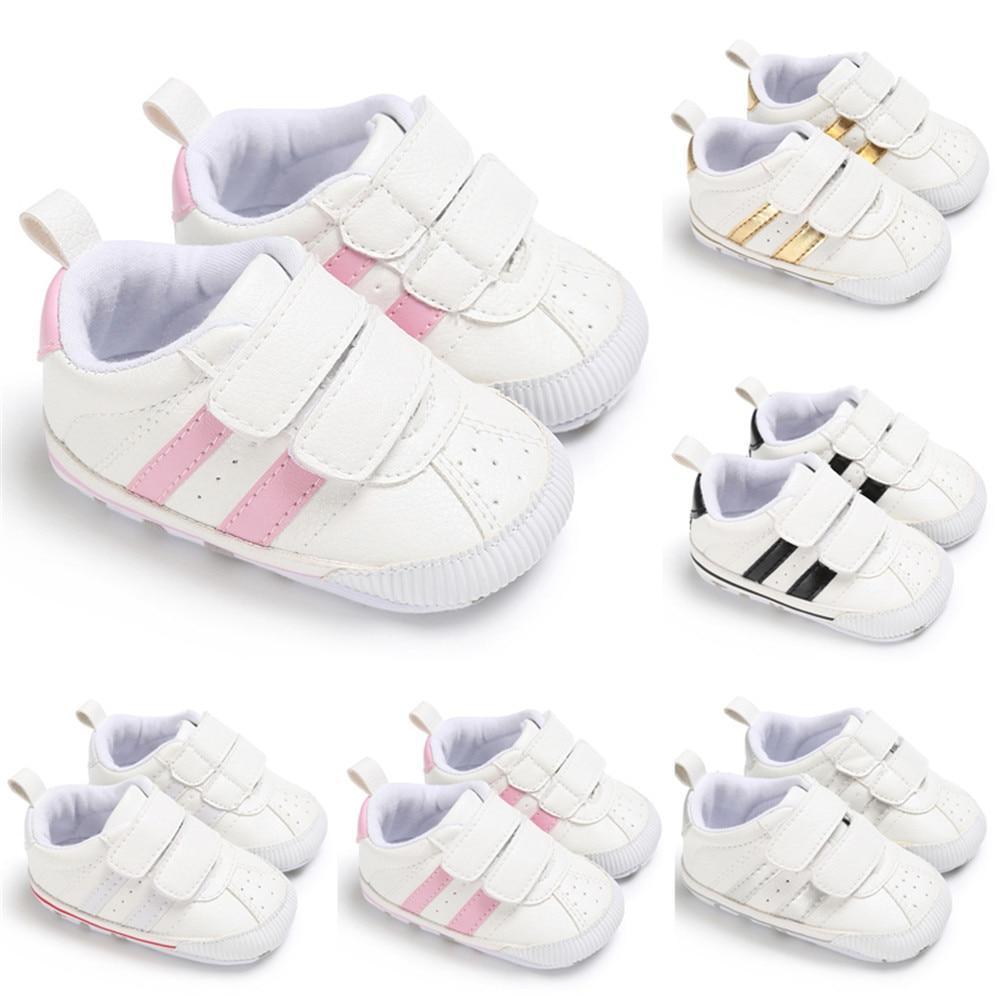 Chaussures de marche souples à scratch en cuir antidérapantes pour bébés garçons et filles