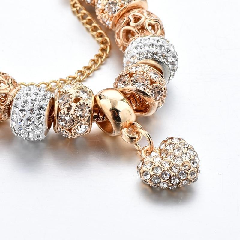 Nouveaux Bracelets et Joncs Modernes de Luxe en Forme de Cœur Doré, Exceptionnels pour Femmes avec un Design de Diamants Brillants