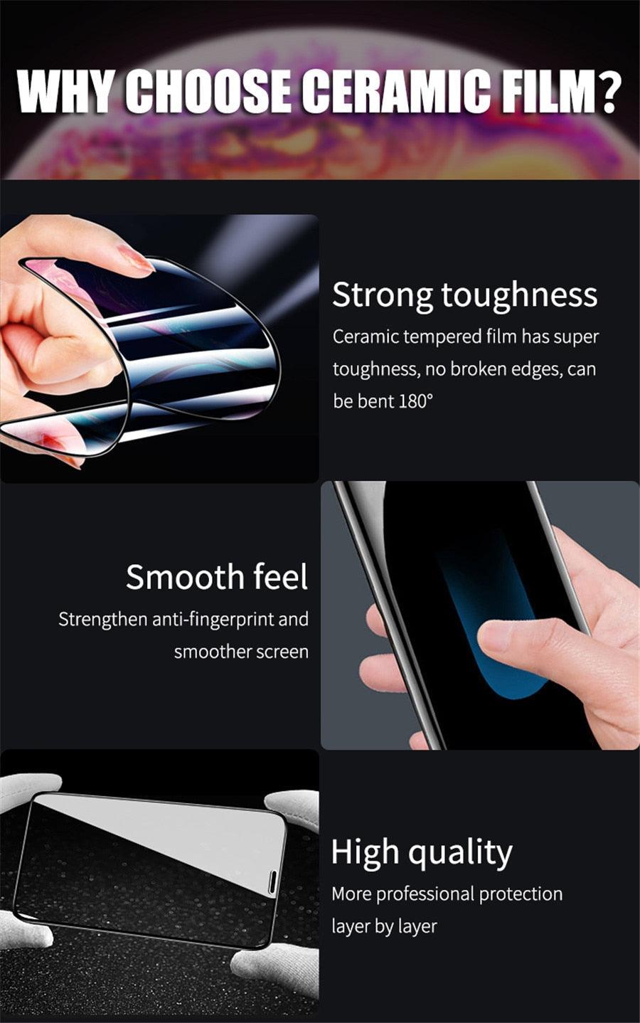 Protecteur d'écran en céramique à couverture complète Film souple antidéflagrant pour iPhone 12 Mini 11 Pro XS Max XR X 8 7 6S Plus SE2 Verre souple Protecteur d'écran en verre trempé compatible iPhone