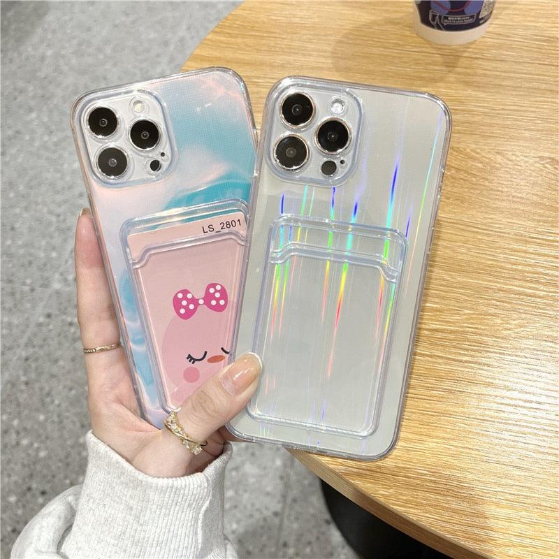 Étui Souple Transparent Unique pour iPhone 13 11 12 Pro Max avec Porte-Cartes et Dégradé, Couleurs Magnifiques, Protection Antichute