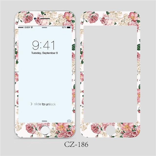 Verre trempé incurvé 3D pour iPhone 6 6s 7 8 Plus, motif fleurs tendance, protecteur d'écran, film de protection, protecteur d'écran en verre trempé conçu pour iPhone