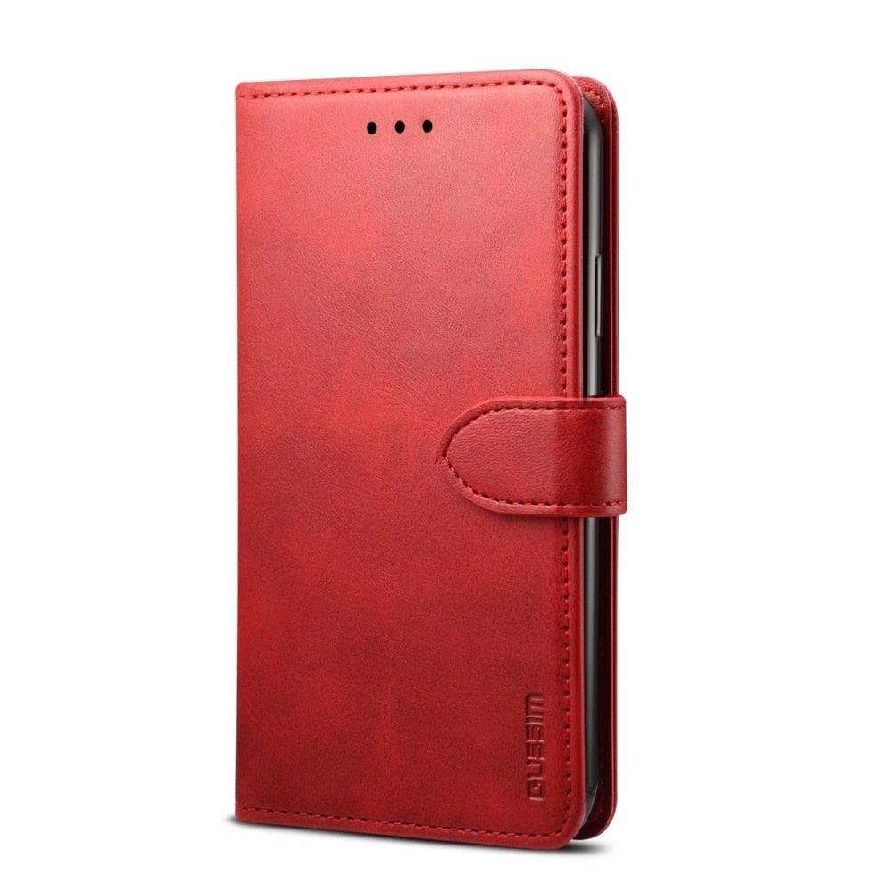 Étui à Rabat Magnétique en Cuir Rouge de Luxe pour iPhone 14 12 13 11 11 Pro Max XR XS Max X, Housse Portefeuille pour iPhone avec Emplacements pour Cartes, Béquille et Boucle Magnétique