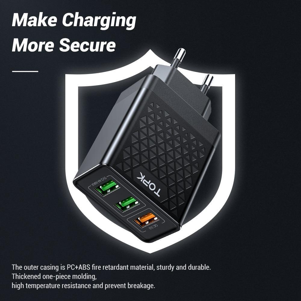 Chargeur USB noir double port Quick Charge 3.0 QC 3.0 Charge rapide Multi-chargeur portable de voyage mural chargeur de téléphone moderne