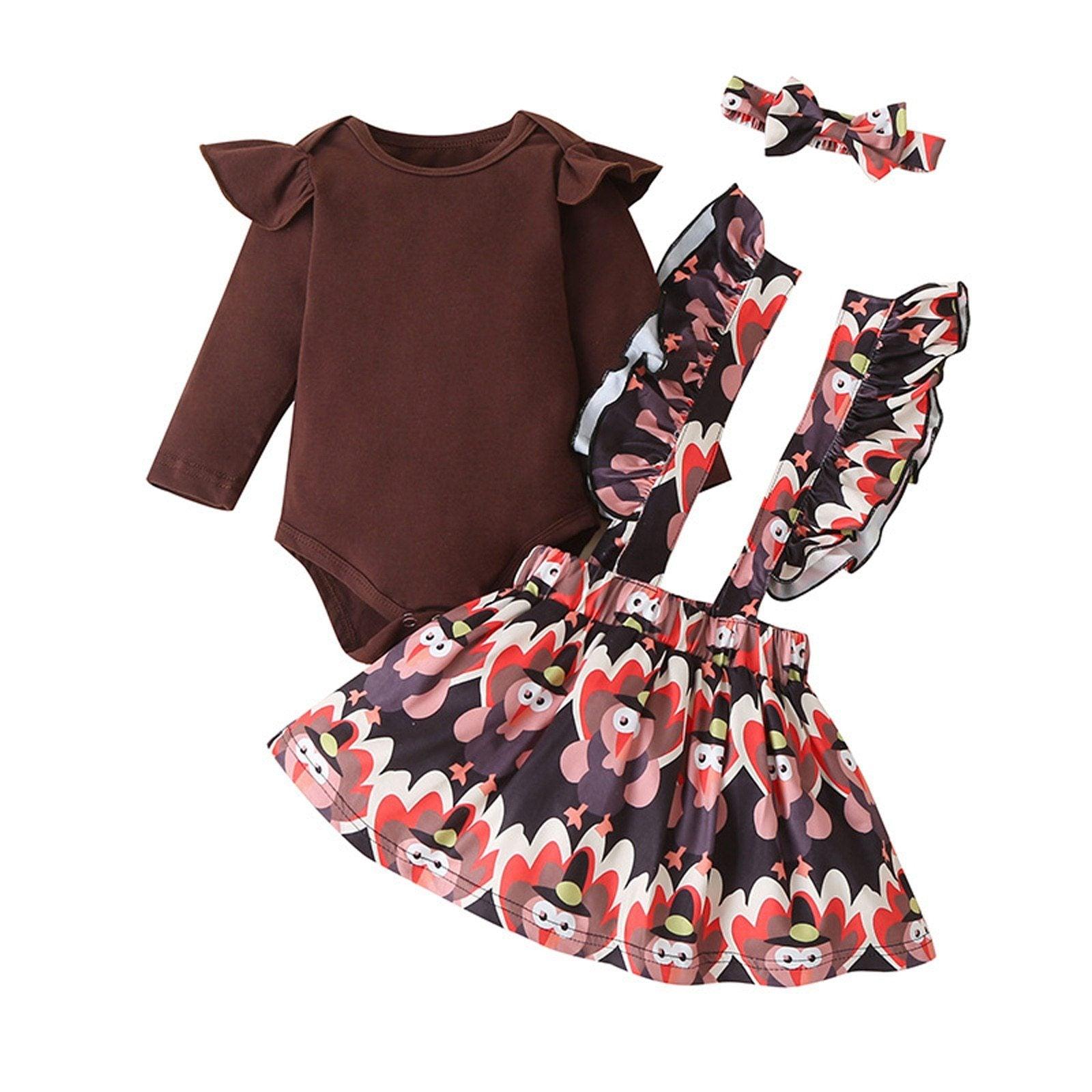 Ensemble de 2 pièces de vêtements pour bébés filles : hauts barboteuse, jupe à bretelles, robe, Thanksgiving, tenues d'hiver