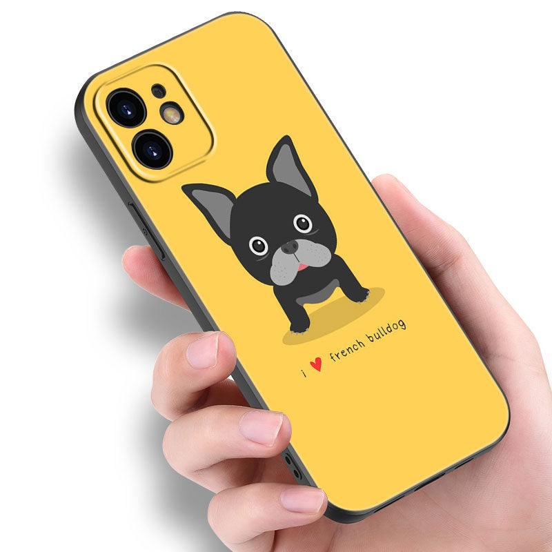 Coque de téléphone chiot bouledogue français mignon pour iPhone 14 13 12 Mini 11 Pro Max 7 8 Xr X Xs 7 8 Plus Se 2020 2022 Housse de téléphone mince transparente en silicone souple et élastique