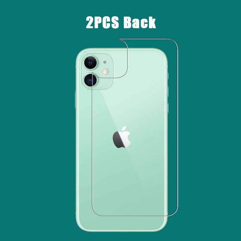 3-en-1 Lot de 2 films de protection d'écran en verre trempé pour iPhone 12 11 Pro Max Mini, Protection Avant + Arrière + Objectif pour iPhone 13 Pro Max - Film en verre trempé de qualité supérieure - Clarté HD - Anti-traces de doigts/rayures pour iPhone