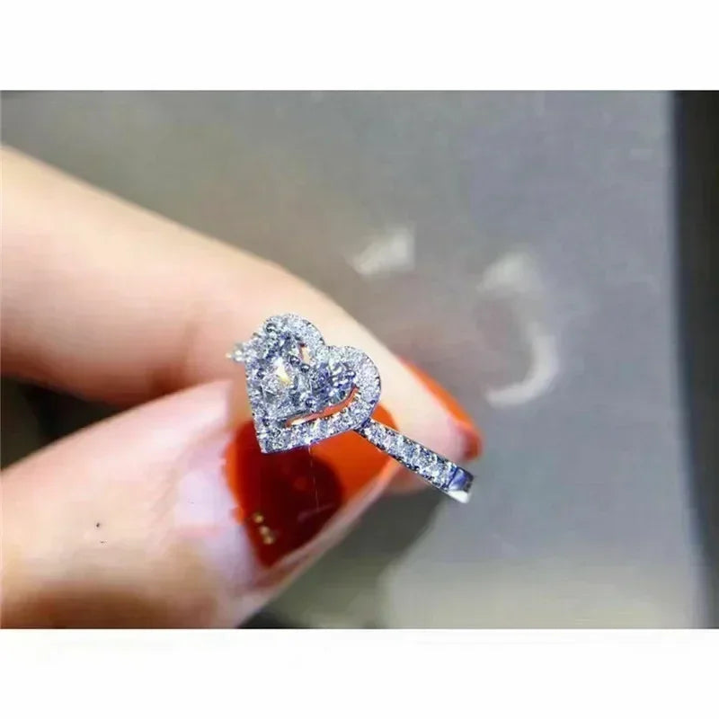 Bague Cœur Luxe Huitan pour Femme, Zircons Cubiques Scintillants Incrustés, Accessoires de Mariage Élégants, Bijoux Tendance à Porter au Quotidien