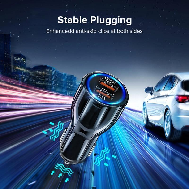 Chargeur de voiture LED 18W 3,1A double USB charge rapide QC adaptateur de chargeur de téléphone gadgets de voiture