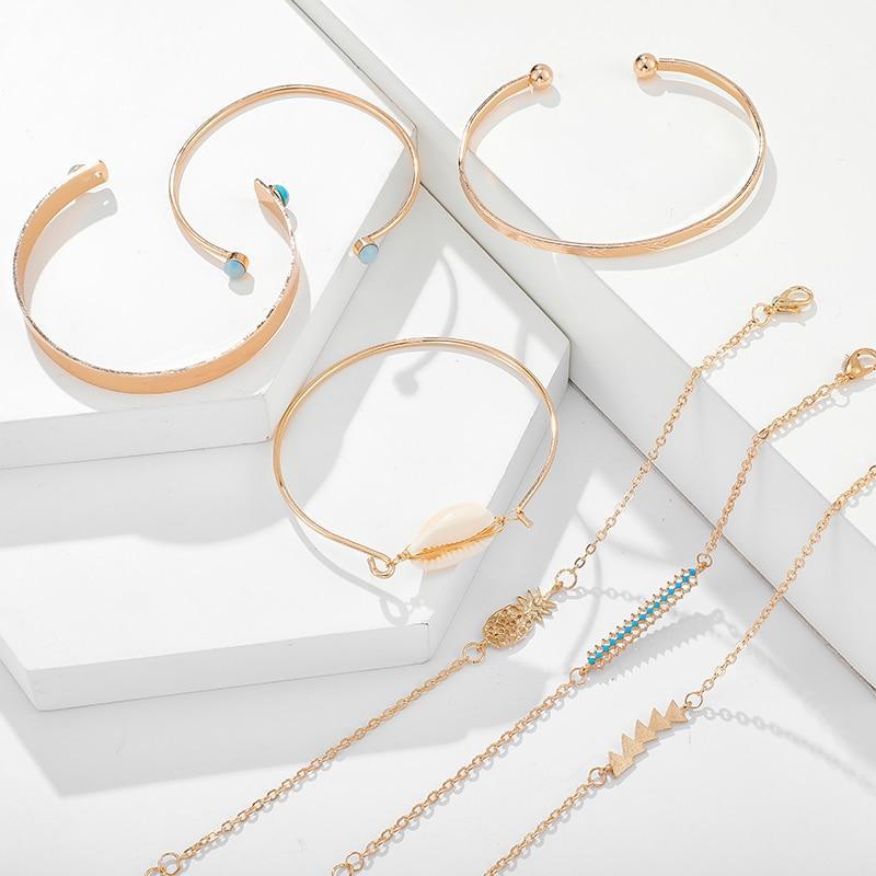 Bracelets Glandes Bohémiens Dorés Pour Femmes Coquillage d'Été Pierre de Cristal Transparente Bijoux de Luxe