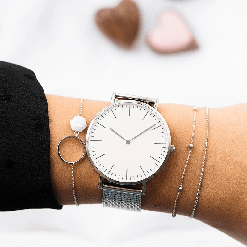 Montres unisexe mode ultra fines en acier inoxydable avec bracelet maille, montres à quartz classiques et décontractées pour femmes et hommes