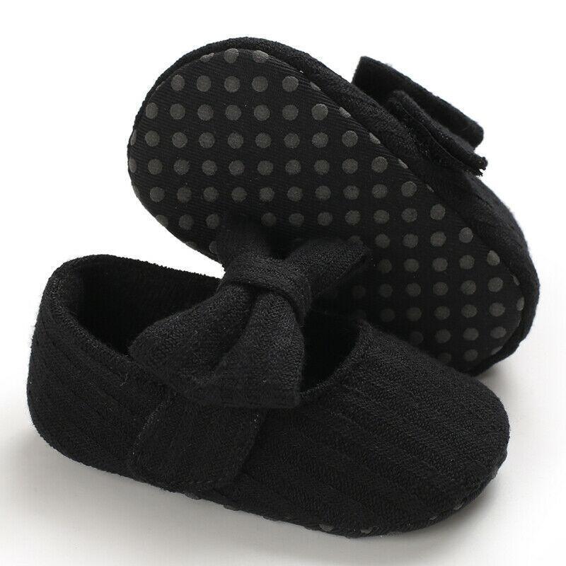Chaussures Souples Premiers Pas Nœud Papillon Couleur Unie pour Bébé Fille Respirantes