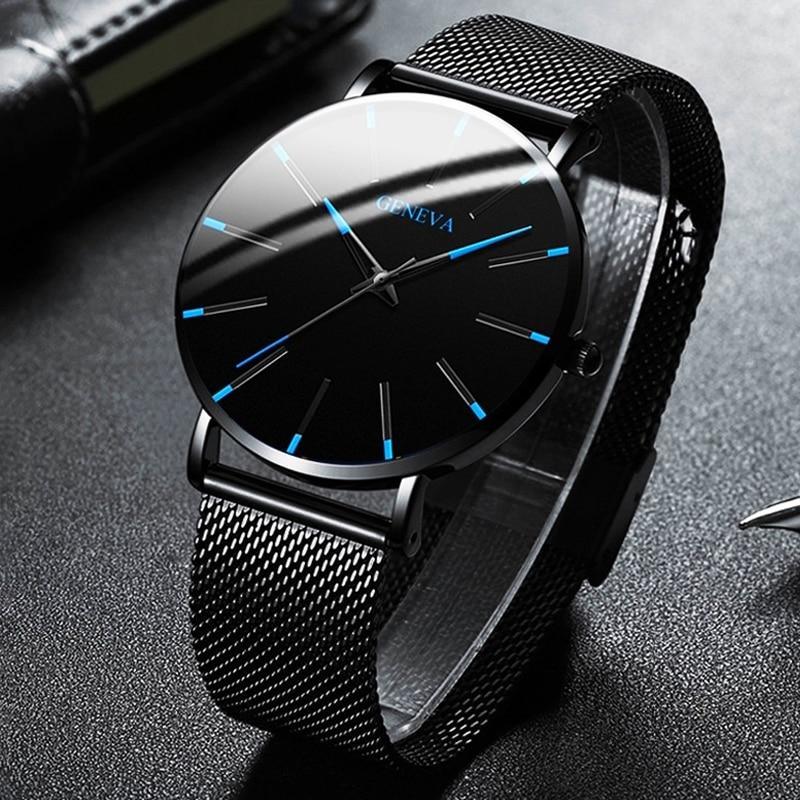 Montre Minimaliste Homme Ultra Fine Simple Homme Affaires Acier Inoxydable Maille Ceinture Montre à Quartz Relogio Masculino