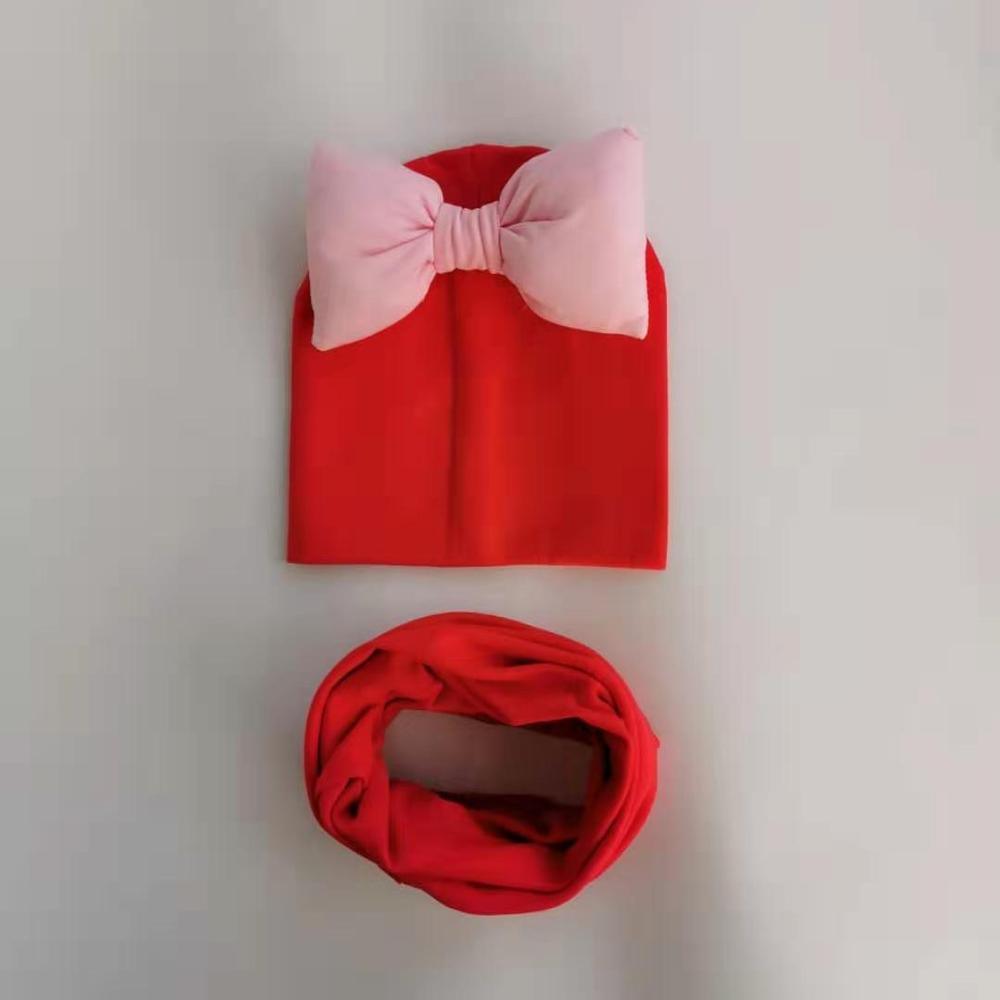 Ensemble Bonnet Bébé Fille grand nœud Papillon en Coton avec Col Écharpe pour Filles Bébé