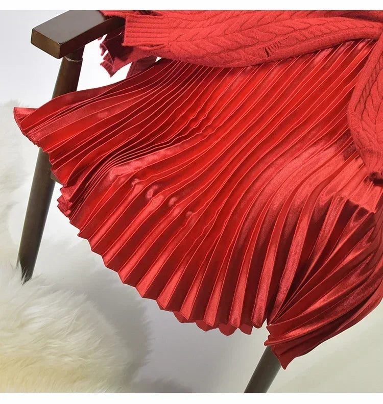 Jupe plissée classique en velours doré Taille haute style rétro Mode Femme de bureau Jupe longue plissée Jupe en velours d'hiver 90cm de long