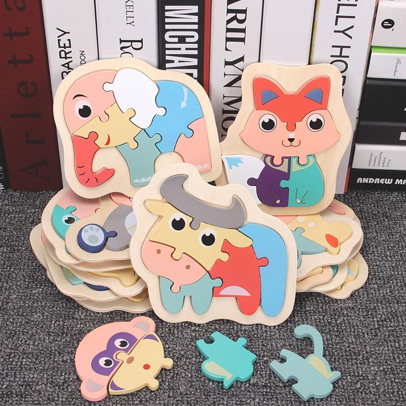 Puzzle en bois coloré Stevvex en forme d'animaux pour jeunes enfants, un jouet éducatif créatif pour les garçons et les filles de 2 à 4 ans