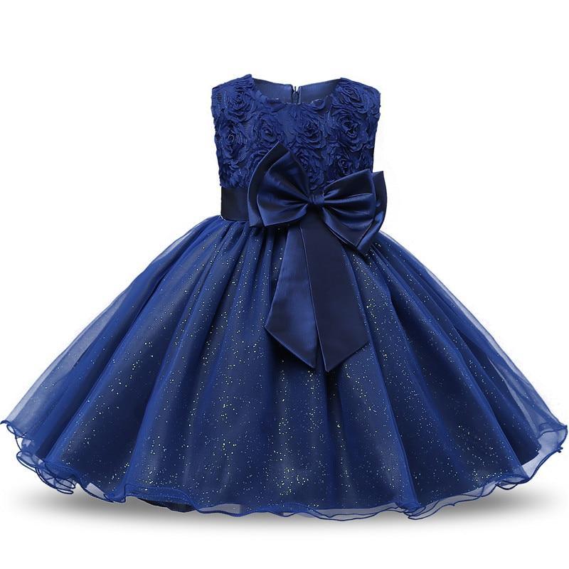 Robe de luxe faite à la main, nouvelle, élégante, blanche, pour le premier anniversaire de fille, tenue de fête, avec fleurs roses en 3D, pour tout-petite, avec grand nœud