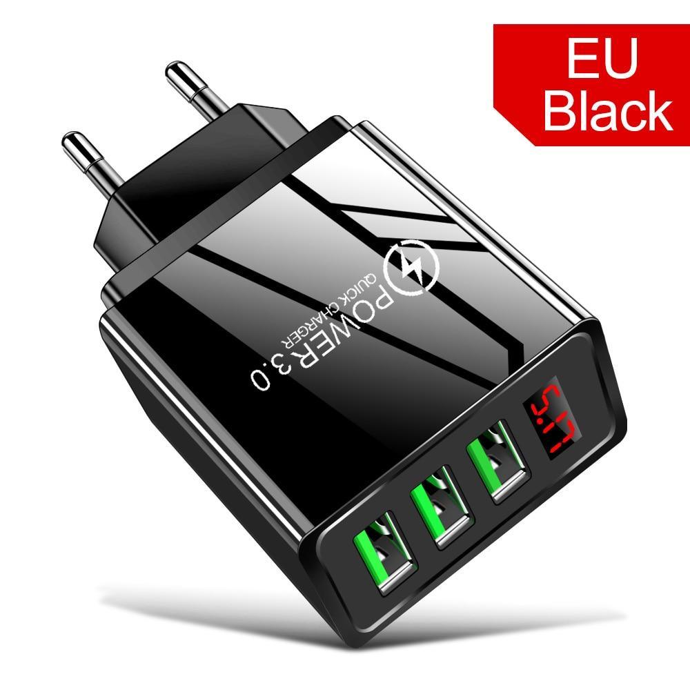 Chargeur Mural USB Portable Charge Rapide 3.0 avec Écran LED et 3 Ports USB 3A - Adaptateur Charge Rapide pour Téléphone Portable Noir et Blanc Moderne