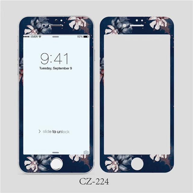 Verre trempé incurvé 3D pour iPhone 6 6s 7 8 Plus, motif fleurs tendance, protecteur d'écran, film de protection, protecteur d'écran en verre trempé conçu pour iPhone