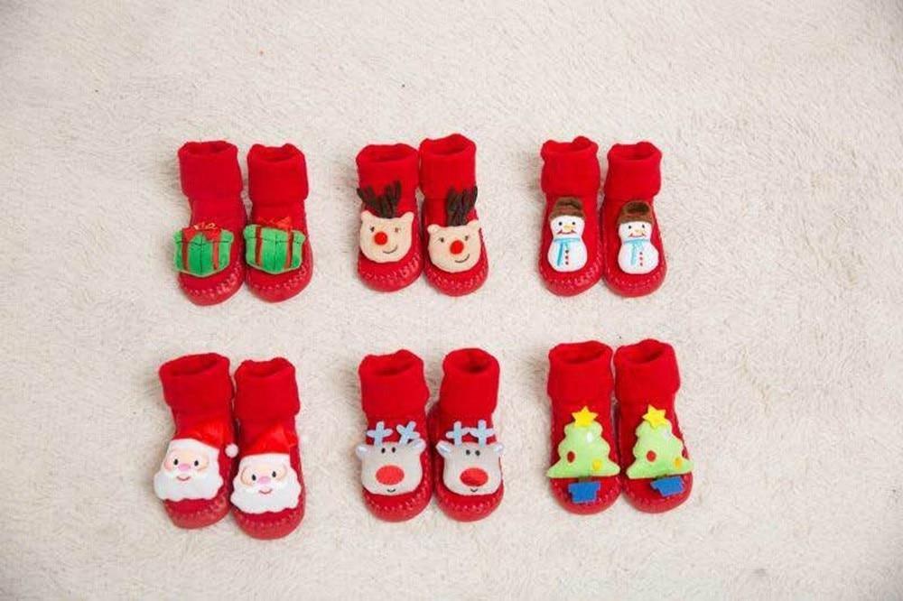 Chaussettes Bébé Noël Nouveau-né Pour Garçons/Filles Chaussettes de Sol de Noël Antidérapantes Chaussettes Premiers Pas Pour Bébé Enfants