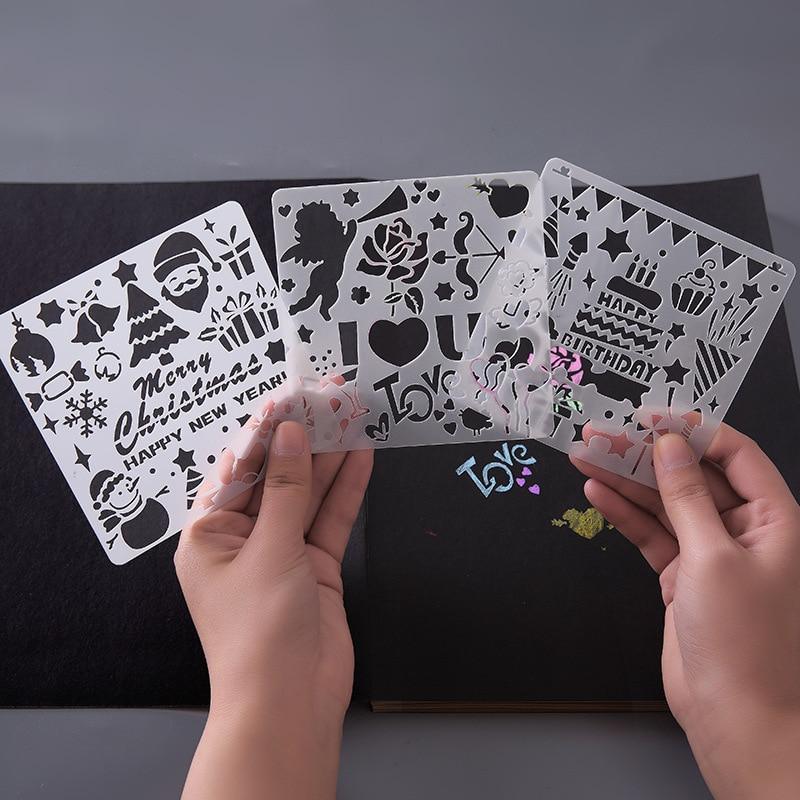 5Pcs/Set Règle pour enfants, modèle de peinture découpée, règle de dentelle thème album compte-main, pochoir de planche à dessin, outils de décoration pour jouet éducatif de dessin pour enfants