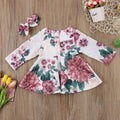 Bébé Fille Nouveau-né Robe Florale Enfants avec Robe Manches Longues + Bandeau Tenues Ensemble Vêtements Robe Moderne pour Filles