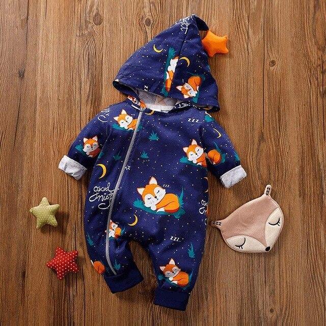 Barboteuses Bébé Combinaisons Chaudes Motif Animaux de Dessin Animé Vêtements à Capuche Zippés Salopette Pour Filles et Garçons Au Design Imprimé Moderne