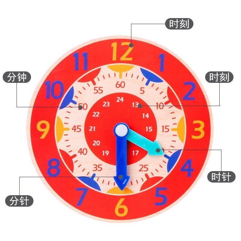 Horloges en bois éducatives populaires, jouets d'apprentissage précoce pour enfants, horloges colorées pour la cognition des heures, minutes et secondes.