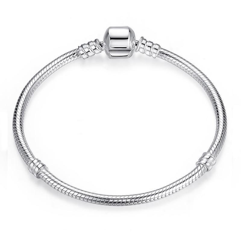 Bracelet fin chaîne serpent couleur argent, de luxe, moderne et de haute qualité, authentique, compatible avec les charms européens pour femmes, avec cœur et étoile