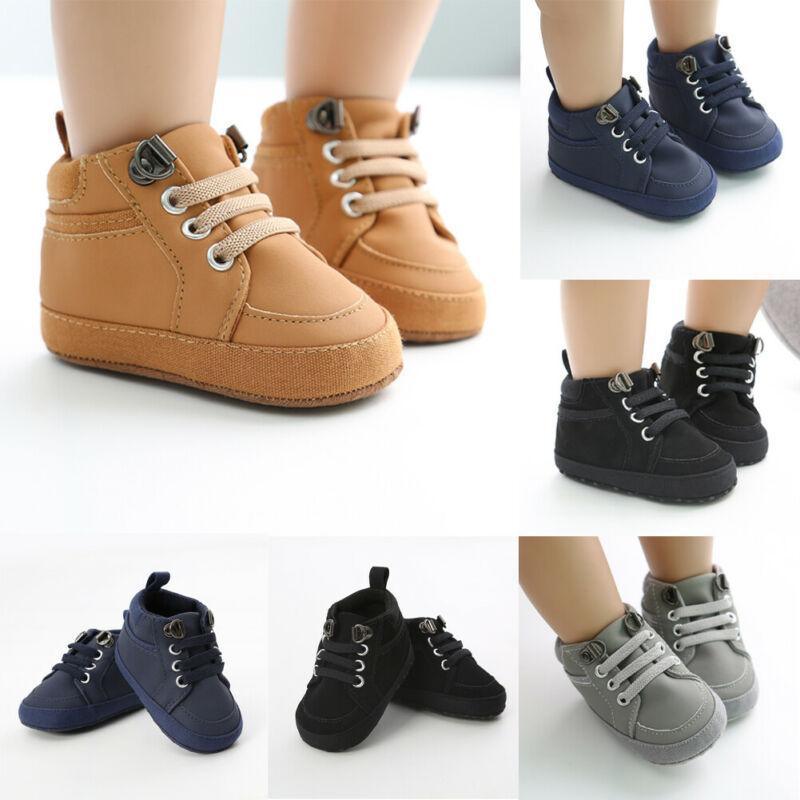Chaussures bébé premières marches montantes en cuir souple antidérapantes pour nouveau-né