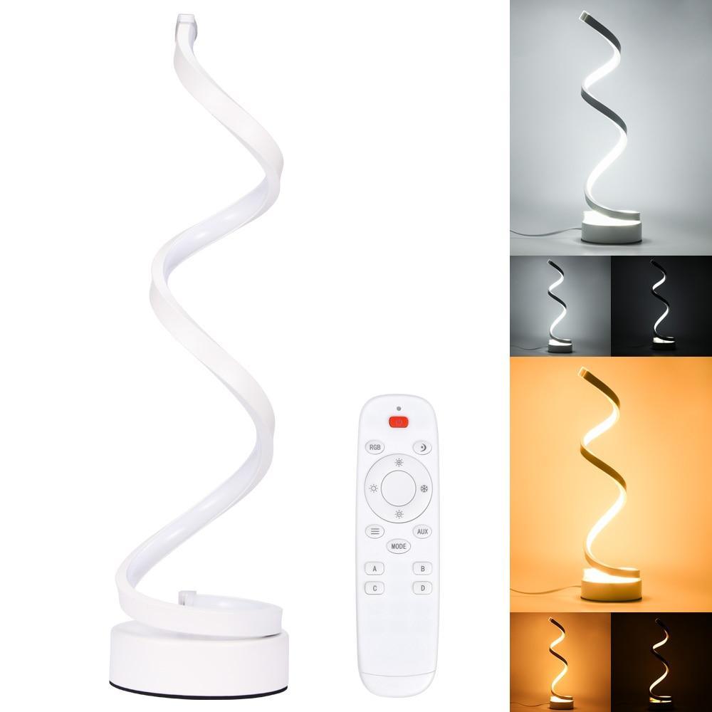 Lampe de table spirale LED Lampe de bureau incurvée moderne Lampe de chevet Lumière blanche chaude à intensité variable pour le salon et la chambre à coucher