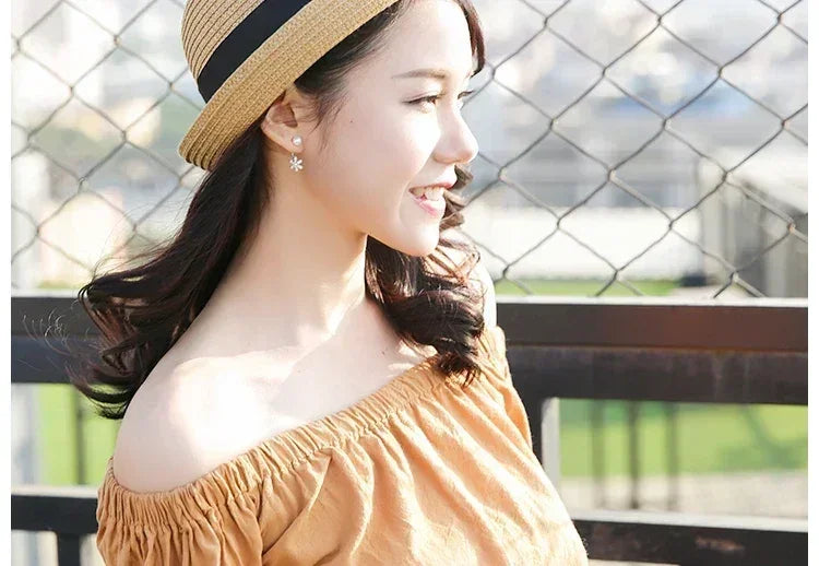 Hats For Women Summer Sun Protection Straw Hat Female Round Top Curled Brim Parent Child Student Sunshade Travel