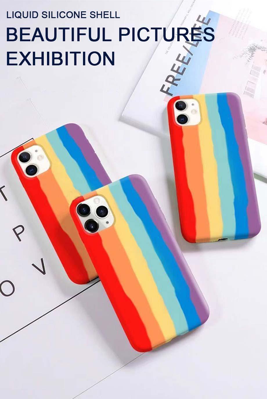 Coque en silicone de luxe arc-en-ciel pour iPhone 11 X Xr Xs Max Coque 12 11 Pro Max 6 6s 7 8 Plus Moderne Antichoc Coloré Coque Arrière en Silicone Souple Couverture Arrière Arc-en-ciel