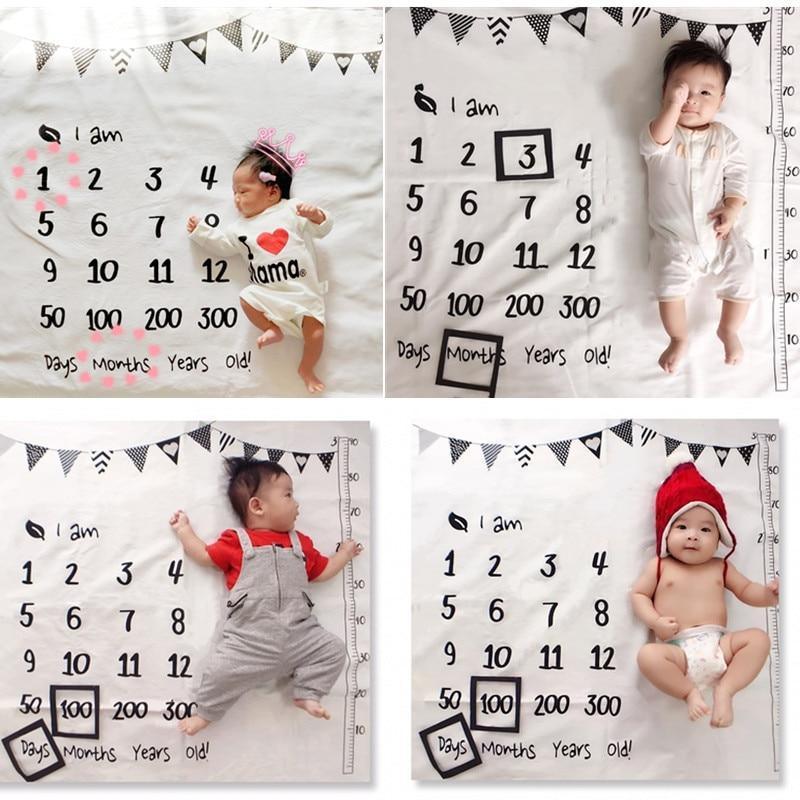 Couverture de photographie pour bébé avec repères de croissance mensuels, serviette de fond, jolie tapis souvenir