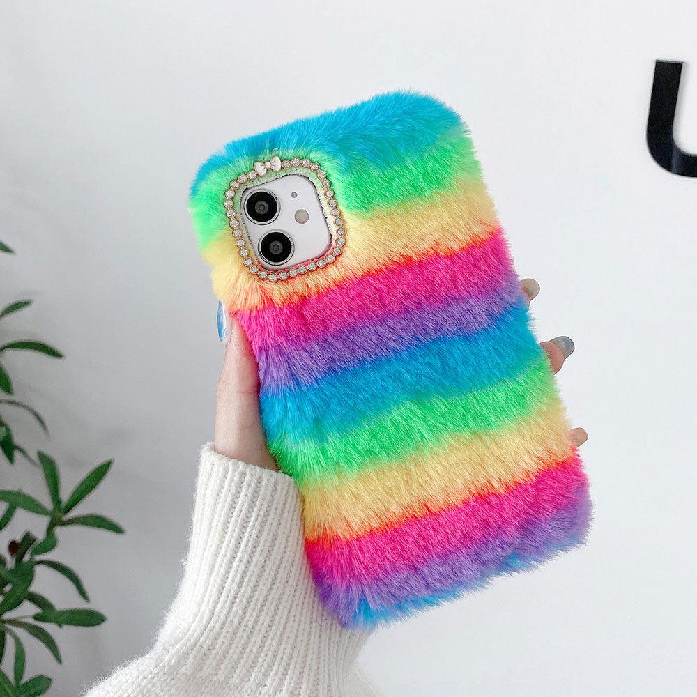 Étui cadeau Fashion Lady pour iPhone 14 13 12 XS Max XR X 11 Pro Max SE Coque chaude en fourrure duveteuse pour iPhone 6 7 8 Plus Coque de téléphone Housse arrière de protection en fourrure duveteuse