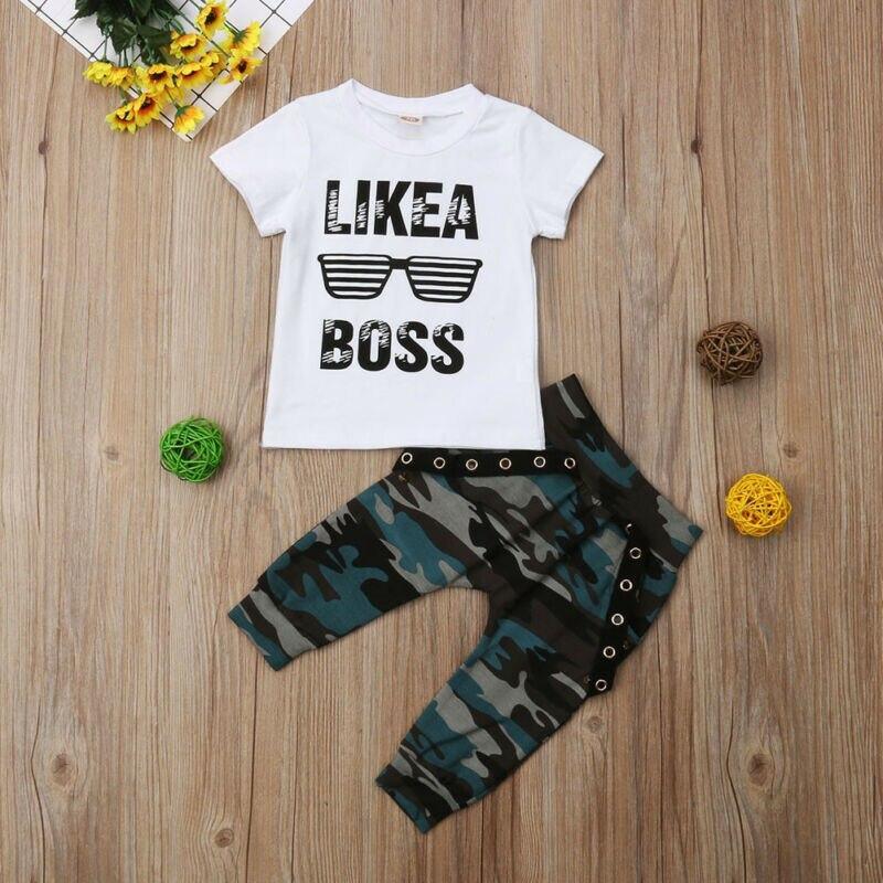 Bébé Hip Hop Manches Courtes Été Tout-petit Nourrisson "Like A Boss" Lettre Hauts T-shirt et Pantalon Ensembles 2 Pièces Pour Garçons