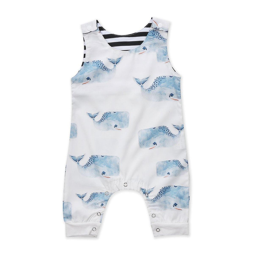 Grenouillère sans manches imprimé baleines pour bébés garçons, tenue de soleil d'été, barboteuse salopette combishort