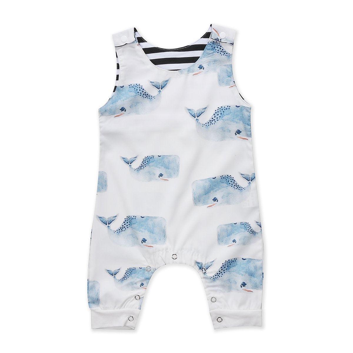 Grenouillère sans manches imprimé baleines pour bébés garçons, tenue de soleil d'été, barboteuse salopette combishort