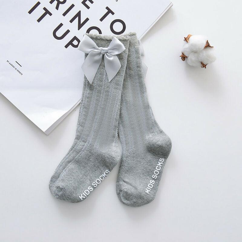 Chaussettes hautes bébé fille en 100% coton avec grand nœud et dentelle douce