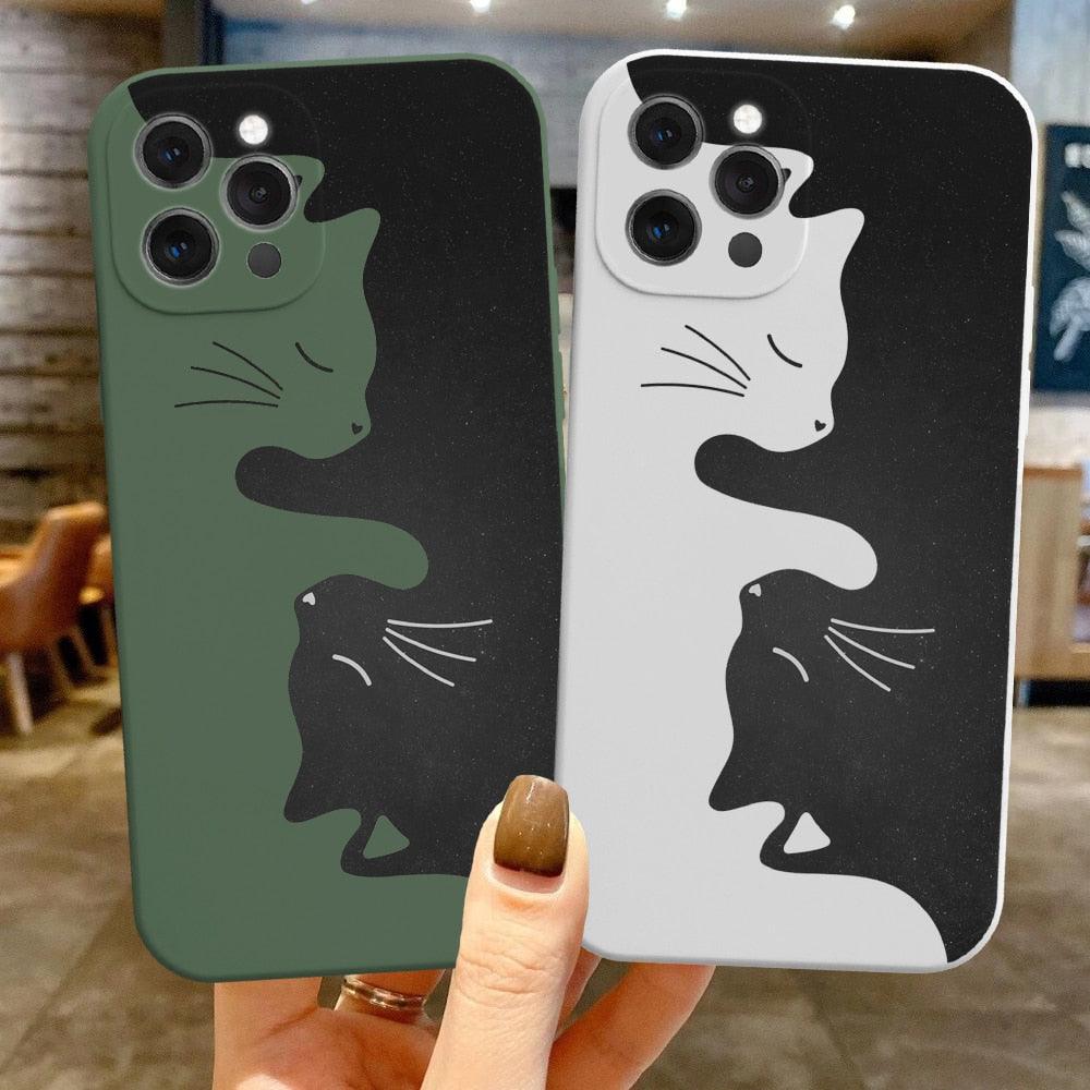 Coque de téléphone motif dessin animé chat animaux mignons pour iPhone 11 12 13 Pro Max X XR XS Max 7 8 Plus SE 2020 Coque arrière en silicone souple transparente ultra mince antichoc