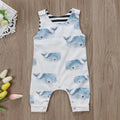 Grenouillère sans manches imprimé baleines pour bébés garçons, tenue de soleil d'été, barboteuse salopette combishort