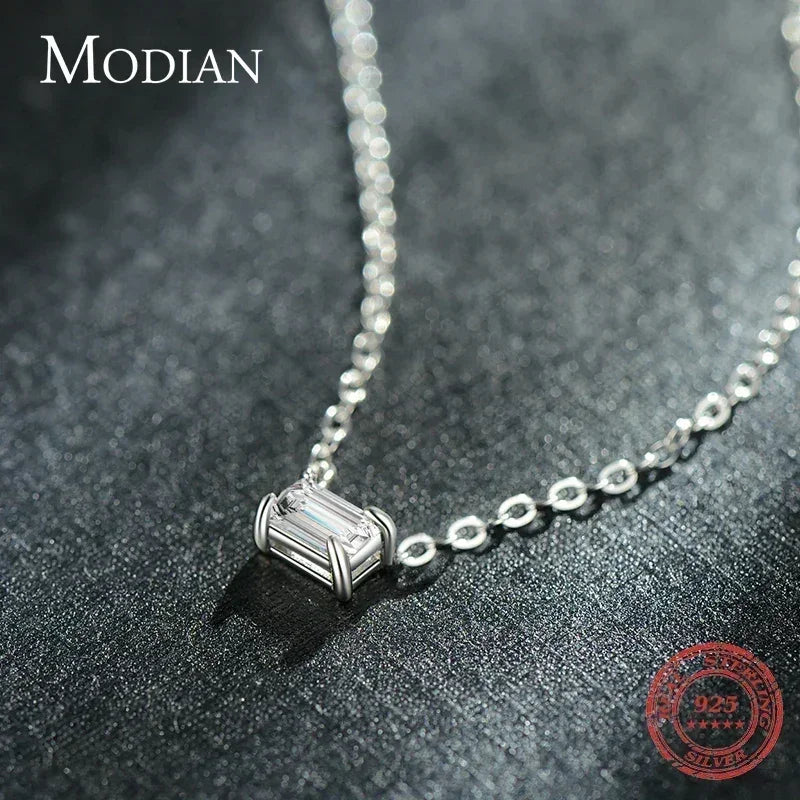 Modian Véritable Argent Sterling 925 Breloque Mode AAA Zircone Pendentif Collier Pour Femmes Colliers Féminins Bijoux Fins