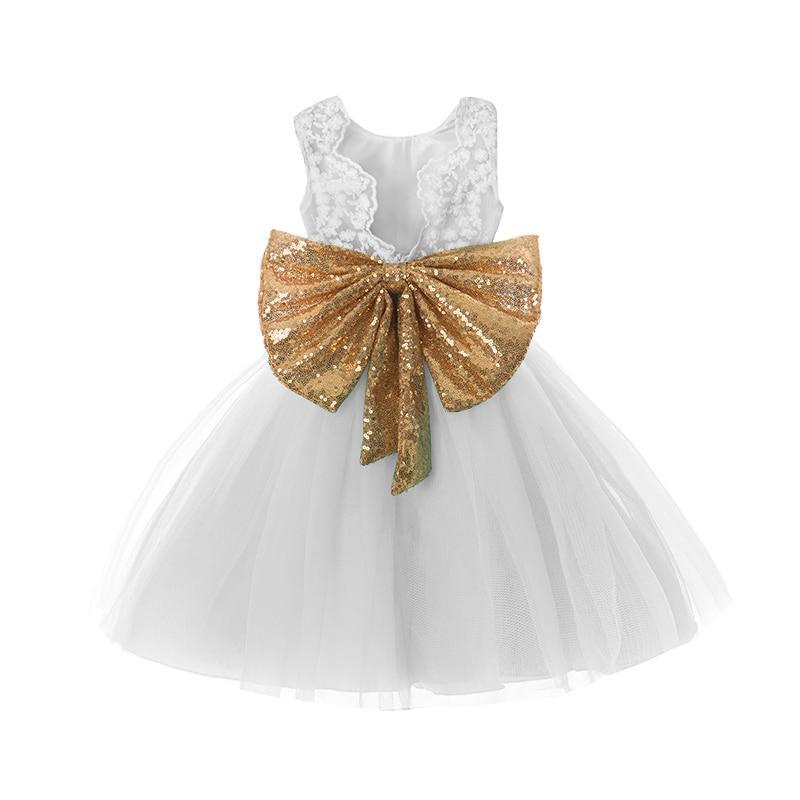 Robe de princesse rose sans dos de luxe dorée avec nœud, robe de bébé pour fête d'anniversaire, robe de nouveau-né pour filles, de 1 à 5 ans